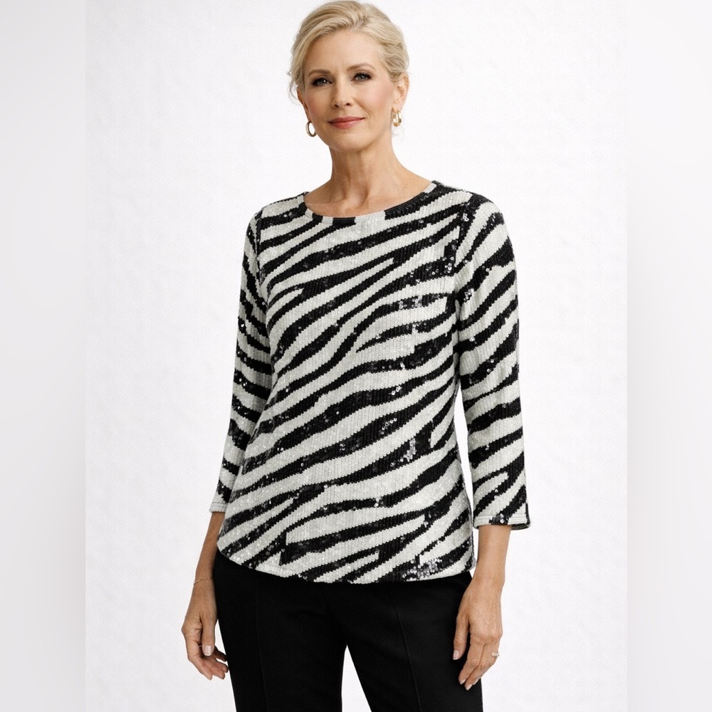 Trina Turk Zebra Sequin Blouse